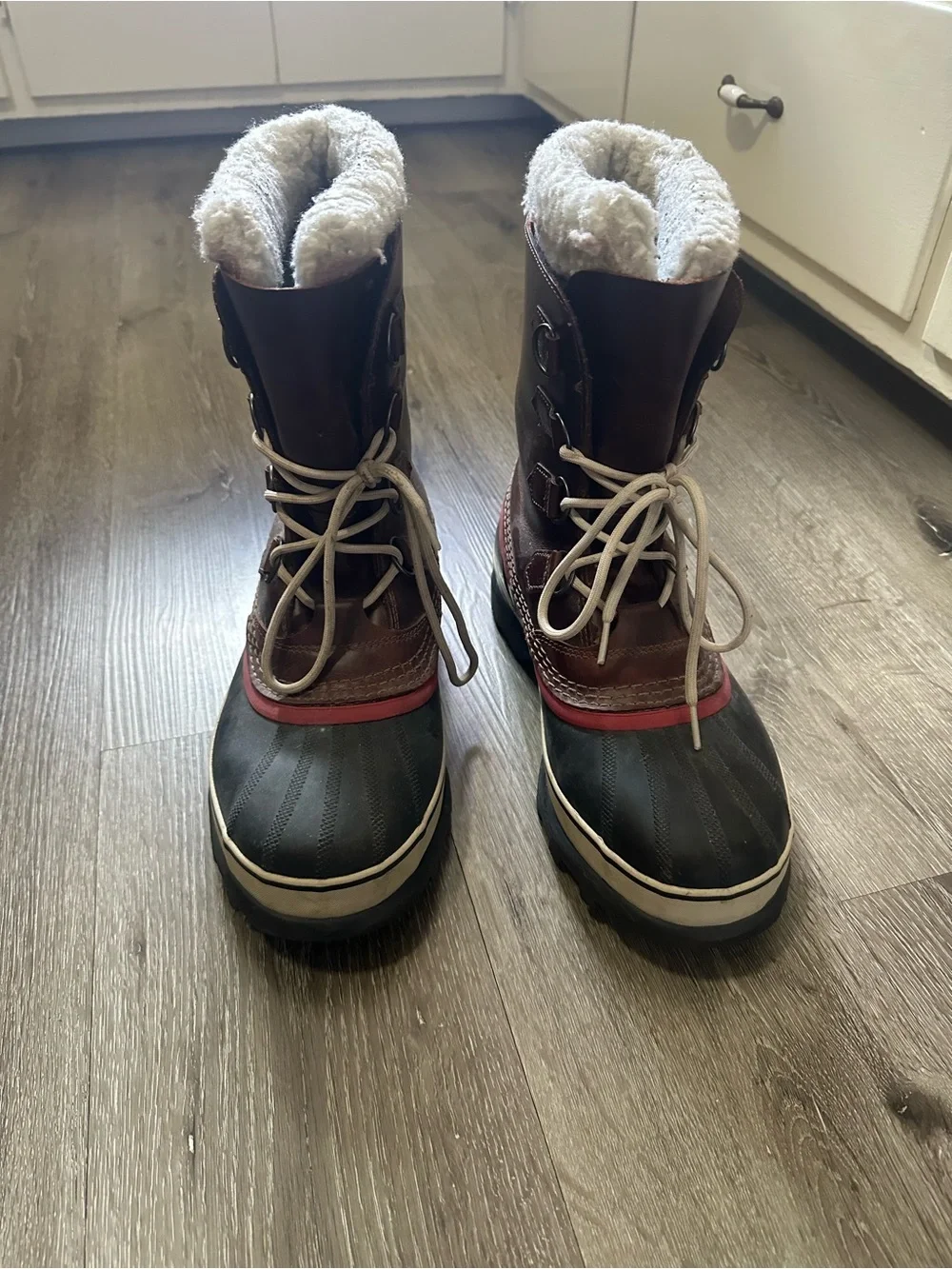 Sorel Brown and Black Women's Rain & Snow Boots with Red Accent